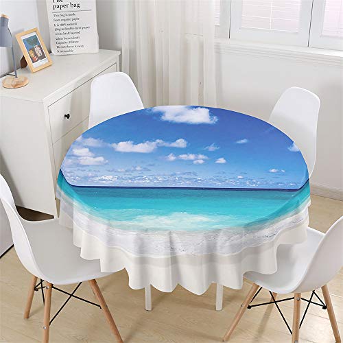 Chickw1 Tischdecke Runde Wasserdicht Abwaschbar Wellenmuster am Meer Bedruckte Tischschoner Fleckschutz, Tischtuch aus Polyester für Küche, Esszimmer, Garten oder Camping (Blauer Himmel,150cm) von Chickwin-Shop