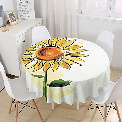 Chickw1 Wasserdicht Tischdecke Runde Abwaschbar, 3D Sonnenblume Bedruckte Tischdecken,Tischtuch aus Polyester, Tischdekoration Benutzt für Küche, Esszimmer, Garten (Nordischer Stil,180cm) von Chickwin-Shop