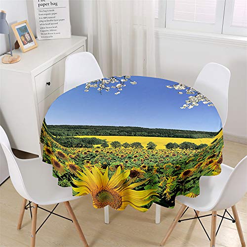 Chickw1 Wasserdicht Tischdecke Runde Abwaschbar, 3D Sonnenblume Bedruckte Tischdecken,Tischtuch aus Polyester, Tischdekoration Benutzt für Küche, Esszimmer, Garten (Sonnenblumenfeld,180cm) von Chickwin-Shop