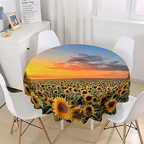 Chickw1 Wasserdicht Tischdecke Runde Abwaschbar, 3D Sonnenblume Bedruckte Tischdecken,Tischtuch aus Polyester, Tischdekoration Benutzt für Küche, Esszimmer, Garten (Sonnenuntergang,100cm) von Chickwin-Shop