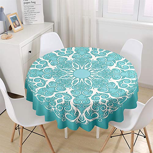 Chickw1 Wasserdicht Tischdecke Runde Abwaschbar, Mandala Totem Bedruckte Tischdecken,Tischtuch aus Polyester, Tischdekoration Benutzt für Küche, Esszimmer, Garten (Blau,120cm) von Chickwin-Shop