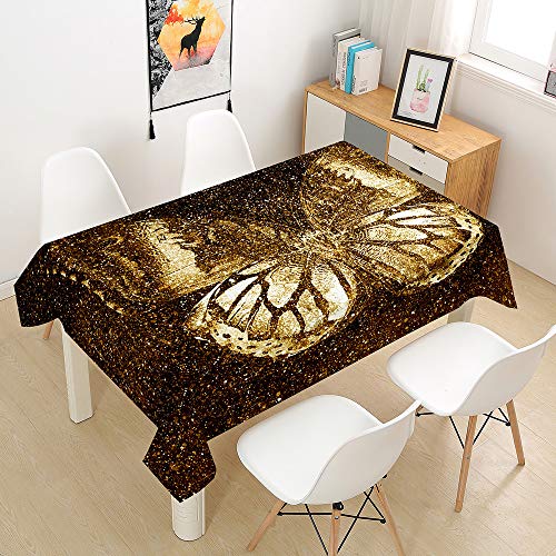 Chickw1 Rechteckig Luxus Tischdecke Abwaschbar Wasserdicht aus Polyester Lotuseffekt Pflegeleicht Goldener Schmetterling Bedruckte Tischtuch für Home Küche Garten (Licht,100x140cm) von Chickwin-Shop