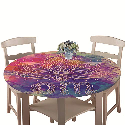 Tischdecke Outdoor Rund 180 cm, Elastisch Tischdecken Abwaschbar Wasserabweisend Lotuseffekt 3D Monstera Garten Tischdecke Mandala Table Cloth, Ideal für 160cm-170cm von Chickwin-Shop