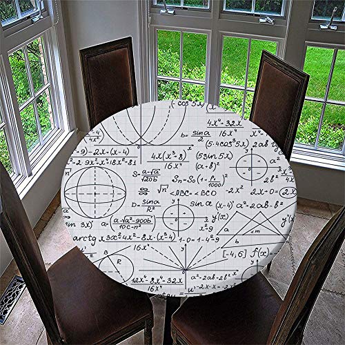 Chickwin Runde Tischdecke Wasserdicht Kreative 3D Gedruckte Tischschoner Elastische Kante, Tischtuch aus Polyester für Küche, Esszimmer, Garten oder Camping (Mathematische Formel,100cm) von Chickwin-Shop