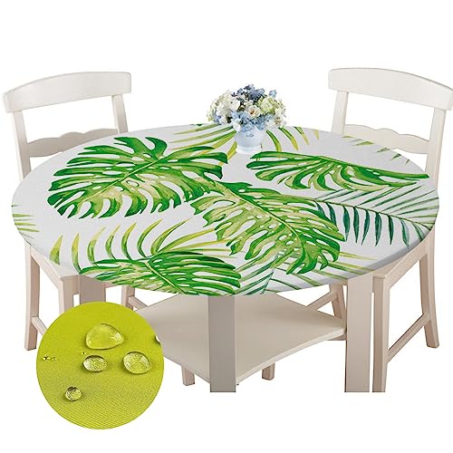 Chickwin Runde Tischdecke Wasserdicht Kreative 3D Gedruckte Tischschoner Elastische Kante, Tischtuch aus Polyester für Küche, Esszimmer, Garten oder Camping (Monstera,180cm) von Chickwin-Shop