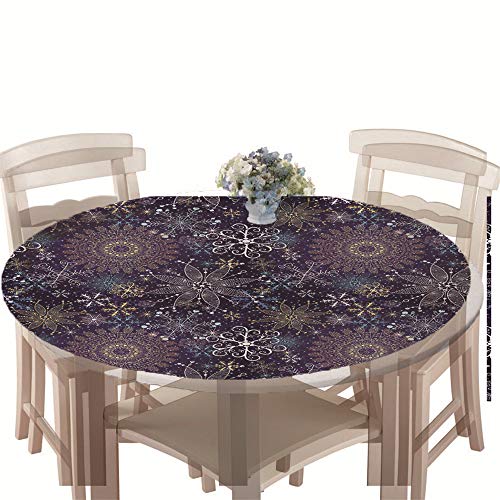 Tischdecke Outdoor Rund 100 cm, Elastisch Tischdecken Abwaschbar Wasserabweisend Lotuseffekt 3D Monstera Garten Tischdecke Mandala Table Cloth, Ideal für 80cm-90cm von Chickwin-Shop