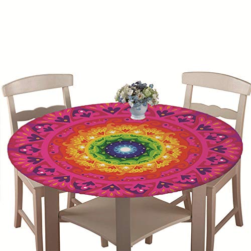 Tischdecke Outdoor Rund 100 cm, Elastisch Tischdecken Abwaschbar Wasserabweisend Lotuseffekt 3D Monstera Garten Tischdecke Mandala Table Cloth, Ideal für 80cm-90cm von Chickwin-Shop