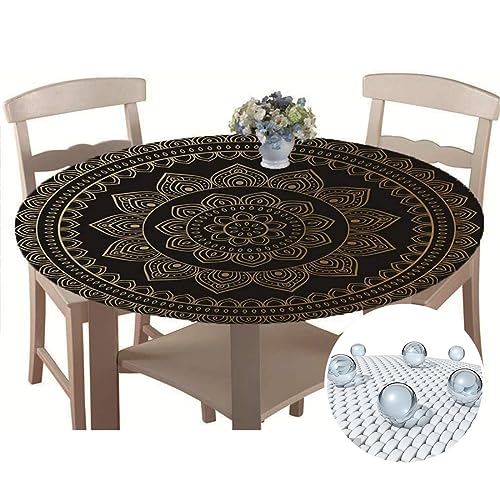 Chickwin Tischdecke Outdoor Rund 180 cm, Elastisch Tischdecken Abwaschbar Wasserabweisend Lotuseffekt 3D Monstera Garten Tischdecke Mandala Table Cloth, Ideal für 160cm-170cm von Chickwin-Shop