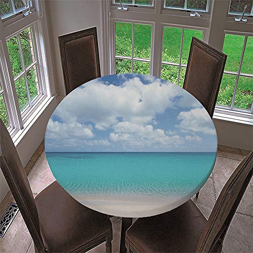 Chickw1 Tischdecke Runde Wasserdicht 3D Ozean Landschaft Bedruckte Tischschoner Elastische Kante, Tischtuch aus Polyester für Küche, Esszimmer, Garten oder Camping (Blau,100cm) von Chickwin-Shop