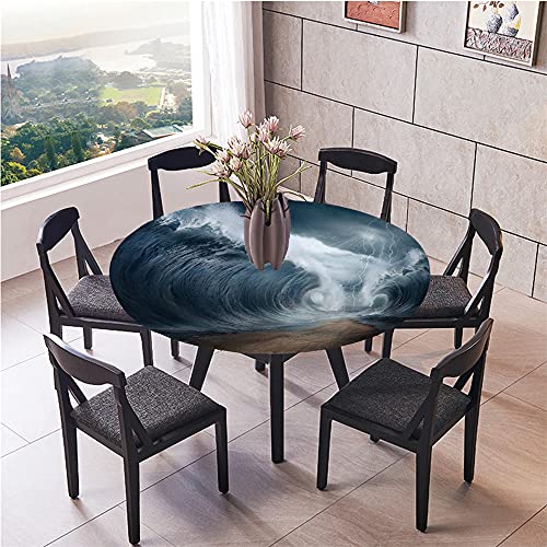 Chickw1 Tischdecke Runde Wasserdicht Abwaschbar 3D Wassermuster Tischschoner Elastische Kante, Tischtuch aus Polyester für Küche, Esszimmer, Garten, Balkon (Blitz,120cm) von Chickwin-Shop