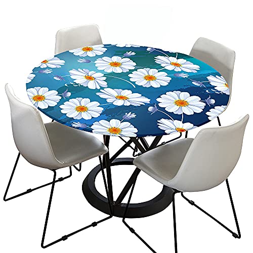 Tischdecke Abwaschbar Rund 120cm, Elastisch Lotuseffekt Tischdecke Outdoor 3D-Druck Tischdecken Daisy Table Cloth für Garten Restaurant, Ideal für 100cm-110cm von Chickwin-Shop