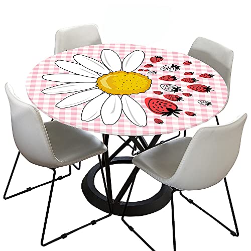 Tischdecke Abwaschbar Rund 200cm, Elastisch Lotuseffekt Tischdecke Outdoor 3D-Druck Tischdecken Daisy Table Cloth für Garten Restaurant, Ideal für 180cm-190cm von Chickwin-Shop