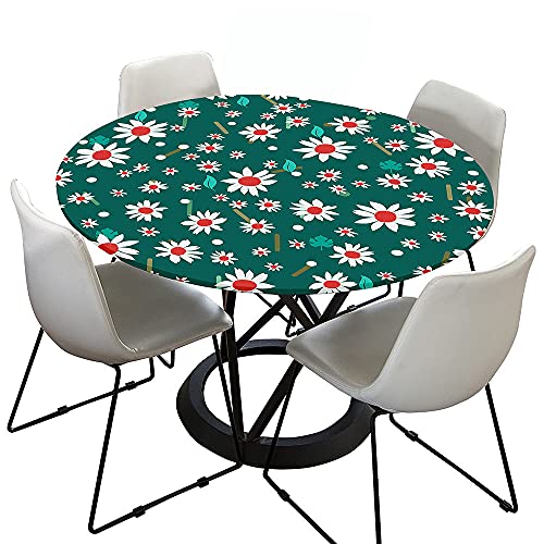 Chickwin-Shop Tischdecke Abwaschbar Rund 120cm, Elastisch Lotuseffekt Tischdecken Daisy Table Cloth für Garten Restaurant, Ideal für 100cm-110cm von Chickwin-Shop