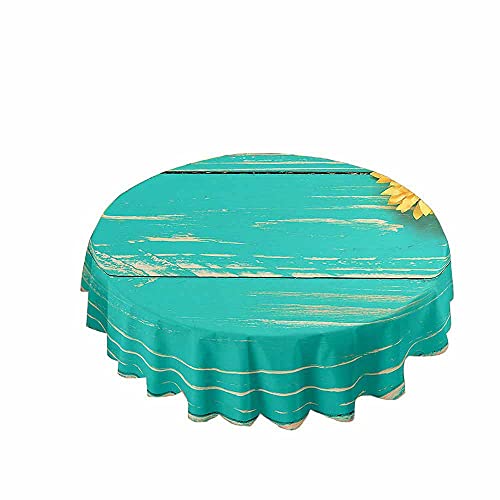 Chickw1 Tischdecke Runde Wasserdicht Abwaschbar Holzmaserung Bedruckte Tischschoner Fleckschutz, Tischtuch aus Polyester für Küche,Esszimmer,Garten oder Camping (Blaues Holzbrett,120cm) von Chickwin-Shop