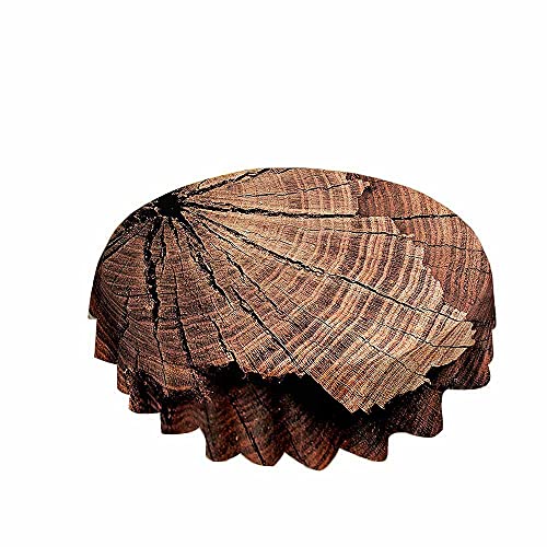 Chickw1 Tischdecke Runde Wasserdicht Abwaschbar Holzmaserung Bedruckte Tischschoner Fleckschutz, Tischtuch aus Polyester für Küche,Esszimmer,Garten oder Camping (Holzfarbene Jahresringe,150cm) von Chickwin-Shop