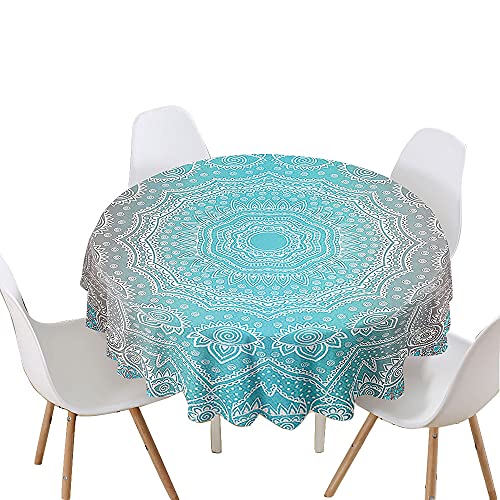 Chickw1 Tischdecke Runde Wasserdicht Abwaschbar Mandala-Muster Bedruckte Tischschoner Fleckschutz,Tischtuch aus Polyester für Küche,Esszimmer,Garten,Balkon oder Camping (Blauer Farbverlauf,180cm) von Chickwin-Shop