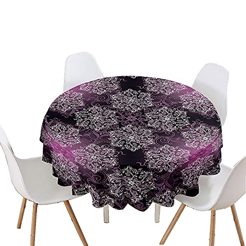 Chickw1 Tischdecke Runde Wasserdicht Abwaschbar Mandala-Muster Bedruckte Tischschoner Fleckschutz,Tischtuch aus Polyester für Küche,Esszimmer,Garten,Balkon oder Camping (Eleganter Klassiker,90cm) von Chickwin-Shop