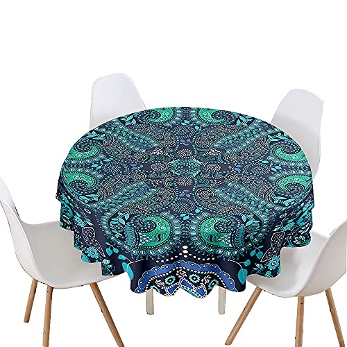 Chickw1 Tischdecke Runde Wasserdicht Abwaschbar Mandala-Muster Bedruckte Tischschoner Fleckschutz,Tischtuch aus Polyester für Küche,Esszimmer,Garten,Balkon oder Camping (Grüner Paisley,120cm) von Chickwin-Shop