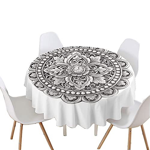 Chickw1 Tischdecke Runde Wasserdicht Abwaschbar Mandala-Muster Bedruckte Tischschoner Fleckschutz,Tischtuch aus Polyester für Küche,Esszimmer,Garten,Balkon oder Camping (Klassischer Stil,120cm) von Chickwin-Shop