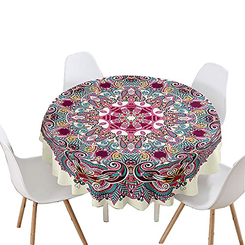 Chickw1 Tischdecke Runde Wasserdicht Abwaschbar Mandala-Muster Bedruckte Tischschoner Fleckschutz,Tischtuch aus Polyester für Küche,Esszimmer,Garten,Balkon oder Camping (Retro-Stil,100cm) von Chickwin-Shop