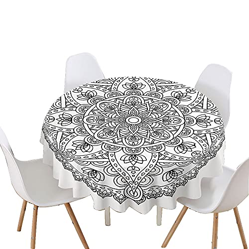 Chickw1 Tischdecke Runde Wasserdicht Abwaschbar Mandala-Muster Bedruckte Tischschoner Fleckschutz,Tischtuch aus Polyester für Küche,Esszimmer,Garten,Balkon oder Camping (Schwarzweiss-Muster,120cm) von Chickwin-Shop