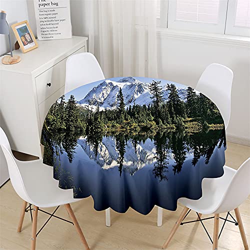 Chickw1 Tischdecke Runde Wasserdicht Abwaschbar Natürliches Landschaftsmuster Tischschoner Fleckschutz, Tischtuch aus Polyester für Küche, Esszimmer, Garten oder Camping (Schneeberg,150cm) von Chickwin-Shop