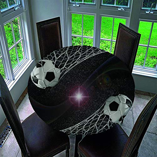 Chickw1 Tischdecke Runde Wasserdicht Abwaschbar Sportdruck Tischschoner Elastische Kante, Tischtuch aus Polyester für Küche, Esszimmer, Garten, Balkon (Star Fußball,120cm) von Chickwin-Shop