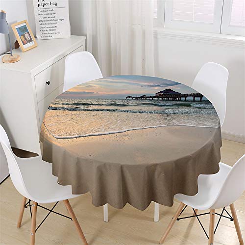 Chickw1 Tischdecke Runde Wasserdicht Abwaschbar Wellenmuster am Meer Bedruckte Tischschoner Fleckschutz, Tischtuch aus Polyester für Küche, Esszimmer, Garten oder Camping (Küstenlandschaft,120cm) von Chickwin-Shop