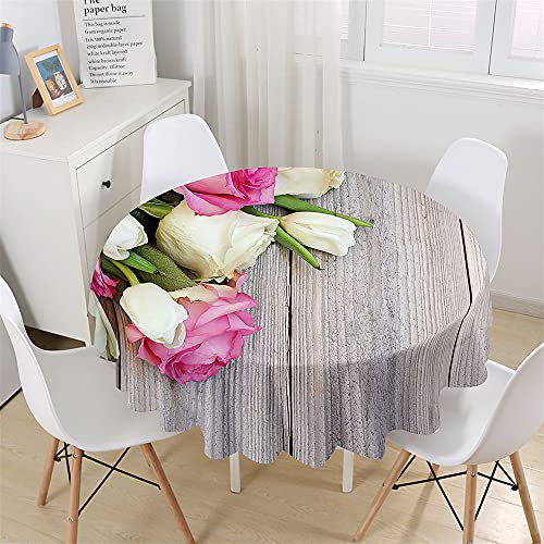 Chickw1 Wasserdicht Tischdecke Runde Abwaschbar, Edle rote Rose Bedruckte Tischdecken,Tischtuch aus Polyester, Tischdekoration Benutzt für Küche, Esszimmer, Garten (Blumen A,100cm) von Chickwin-Shop