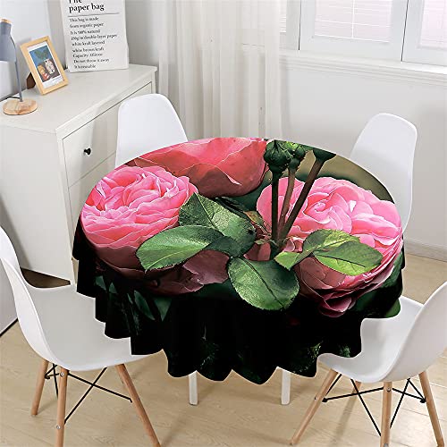 Chickw1 Wasserdicht Tischdecke Runde Abwaschbar, Edle rote Rose Bedruckte Tischdecken,Tischtuch aus Polyester, Tischdekoration Benutzt für Küche, Esszimmer, Garten (Pinke Rose,120cm) von Chickwin-Shop