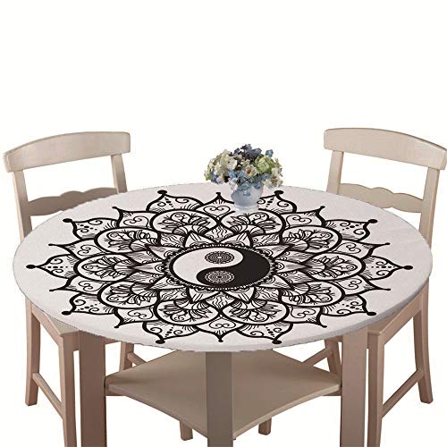 Tischdecke Outdoor Rund 180 cm, Elastisch Tischdecken Abwaschbar Wasserabweisend Lotuseffekt 3D Monstera Garten Tischdecke Mandala Table Cloth, Ideal für 160cm-170cm von Chickwin-Shop