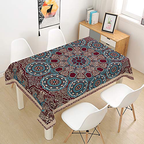 Chickw1 Rechteckig Tischdecke Abwaschbar, Boho Stil Mandala Druck Wasserdicht Fleckschutz Ölfest Pflegeleicht Polyester Fabric Tischtuch für Outdoor Garten Home Dekoration (140x160cm,D) von Chickwin