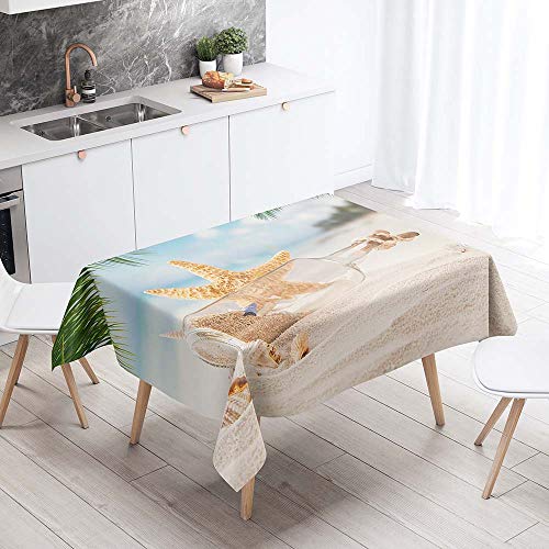 Chickw1 Tischdecke Abwaschbar, Modern Sommer Seestern Druck Wasserdicht Polyester Rechteckig Fleckschutz Ölfest Abwaschbar Pflegeleicht Mehrzweck Gartentischdecke (140x180cm,Strand) von Chickwin