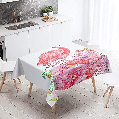 Chickw1 Tischdecke Wasserdicht Abwaschbar, Tropischer Flamingo 3D-Druck Wasserabweisend Fleckschutz Rechteckig Abwischbare Wachstuch Ölfest Pflegeleicht Küchentischabdeckung (140x260cm,F) von Chickwin