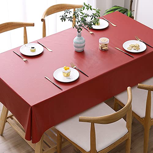 Chickwin Einfarbig Tischdecke Abwaschbar Wachstuch, Abwischbar PVC Kunststoff Rechteckig Tischdecke Wasserdicht Fleckschutz Pflegeleicht Dekoration Tischdecke (120 * 160cm,Rot) von Chickwin