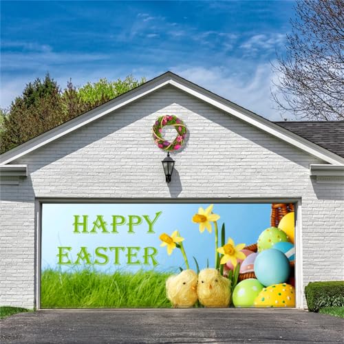 Chickwin Ostern Garagentor Banner Abdeckung, Frohe Easter Große Größe Bunt Dekorationen Türabdeckung Hintergrund Outdoor Indoor Frühling Party Supplies Fotorequisiten (Gelbes Huhn,180x400cm) von Chickwin