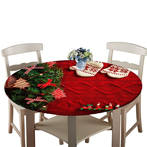 Chickwin Runde Tischdecke Abwaschbar, 3D Weihnachten Elastische Kante Tischdecken, 100% Polyester Wasserdicht Lotuseffekt Tischdecken für Küche Garten Balkon Party (100cm,Gestrickte Handschuhe) von Chickwin