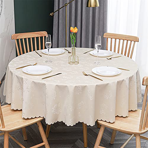 Chickwin Runde Tischdecke Abwaschbar Wachstuch, Abwischbar PU Kunststoff Garten Windspiele Einfarbig Tischdecke Wasserdicht Fleckschutz Dekoration Tischdecke Große Größe (120cm,Beige Gelb) von Chickwin