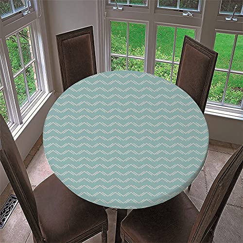 Chickwin Runde Tischdecke Wasserdicht Lotuseffekt Abwaschbar Elastische Kante 3D Bunte Streifen Muster Runde Tischtuch aus Polyester für Küche, Restaurant, Garten (100cm,Entenei Blau) von Chickwin