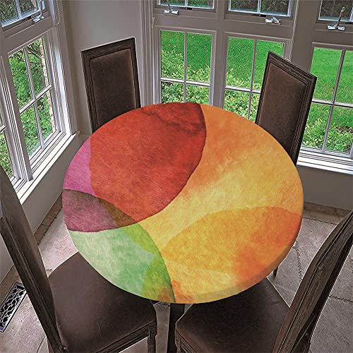 Chickwin Runde Tischdecke Wasserdicht Lotuseffekt Abwaschbar Elastische Kante 3D Bunte Streifen Muster Runde Tischtuch aus Polyester für Küche, Restaurant, Garten (100cm,Orange) von Chickwin