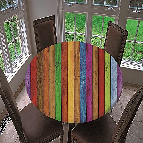 Chickwin Runde Tischdecke Wasserdicht Lotuseffekt Abwaschbar Elastische Kante 3D Bunte Streifen Muster Runde Tischtuch aus Polyester für Küche, Restaurant, Garten (90cm,Tafel) von Chickwin