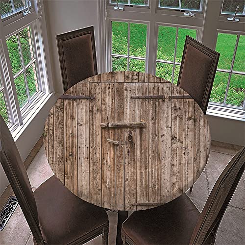 Chickwin Runde Tischdecke Wasserdicht Lotuseffekt Abwaschbar mit Elastische Kante, 3D Holzoptik Muster Runde Tischtuch aus Polyester für Küche, Restaurant, Garten (Braun,100cm) von Chickwin