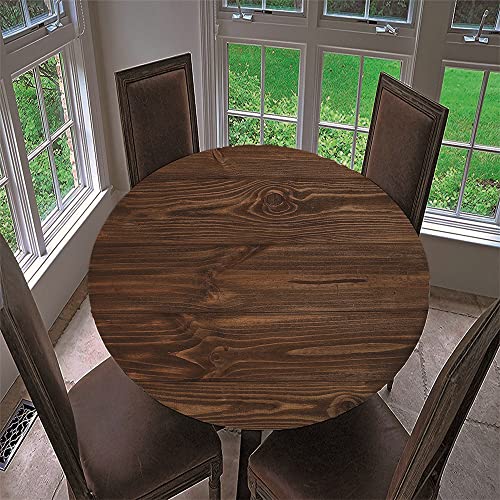 Chickwin Runde Tischdecke Wasserdicht Lotuseffekt Abwaschbar mit Elastische Kante, 3D Holzoptik Muster Runde Tischtuch aus Polyester für Küche, Restaurant, Garten (Dunkelbraun,180cm) von Chickwin