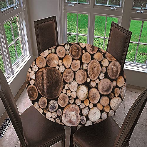 Chickwin Runde Tischdecke Wasserdicht Lotuseffekt Abwaschbar mit Elastische Kante, 3D Holzoptik Muster Runde Tischtuch aus Polyester für Küche, Restaurant, Garten (Holz,100cm) von Chickwin