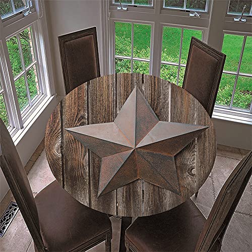 Chickwin Runde Tischdecke Wasserdicht Lotuseffekt Abwaschbar mit Elastische Kante, 3D Holzoptik Muster Runde Tischtuch aus Polyester für Küche, Restaurant, Garten (Pentagramm,120cm) von Chickwin