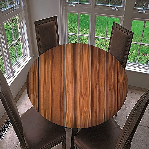 Chickwin Runde Tischdecke Wasserdicht Lotuseffekt Abwaschbar mit Elastische Kante, 3D Holzoptik Muster Runde Tischtuch aus Polyester für Küche, Restaurant, Garten (Rotbraun,150cm) von Chickwin