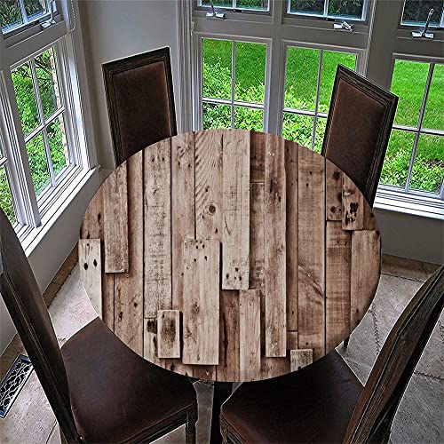 Chickwin Runde Tischdecke Wasserdicht Lotuseffekt Abwaschbar mit Elastische Kante, 3D Holzoptik Muster Runde Tischtuch aus Polyester für Küche, Restaurant, Garten (Zaun,100cm) von Chickwin