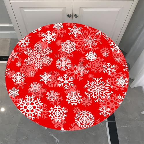 Chickwin Schneeflocke Weihnachten Tischdecke Elastisch Rund, Wasserdicht Tischdecken Abwischbar Tischdecke Tischtuch für Dekoration Party Küche Garten (Festlich A,Durchmesser 130cm) von Chickwin