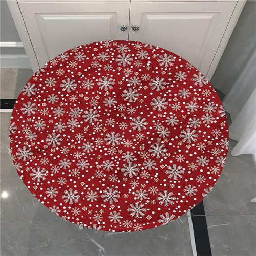 Chickwin Schneeflocke Weihnachten Tischdecke Elastisch Rund, Wasserdicht Tischdecken Abwischbar Tischdecke Tischtuch für Dekoration Party Küche Garten (Frohes Neues Jahr A,Durchmesser 90cm) von Chickwin