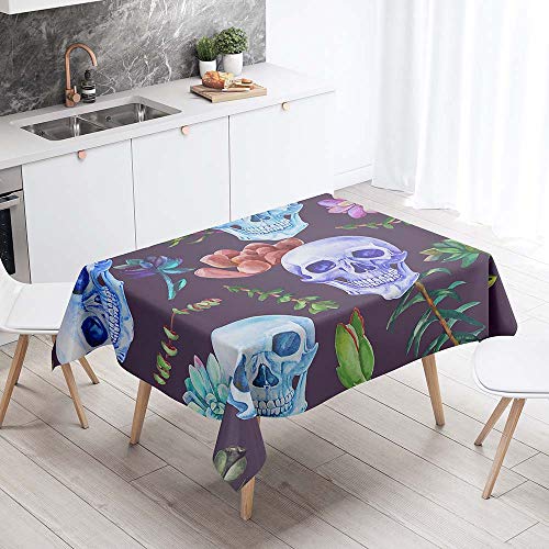 Chickw1 Tischdecke Abwaschbar, Wasserdicht Polyester Rechteckig Fleckschutz Abwaschbar Pflegeleicht Mehrzweck Schwarz Horrorschädel Gartentischdecke Outdoor Garten Deko (Lila Schädel,90 * 90cm) von Chickwin